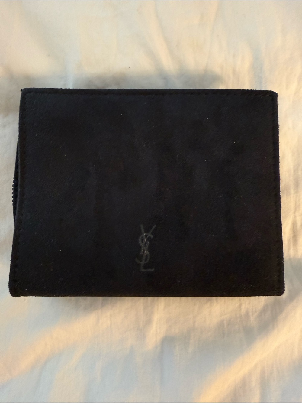 Authentic YSL vintage black suede small cosmetic zipper pouch with mirrors